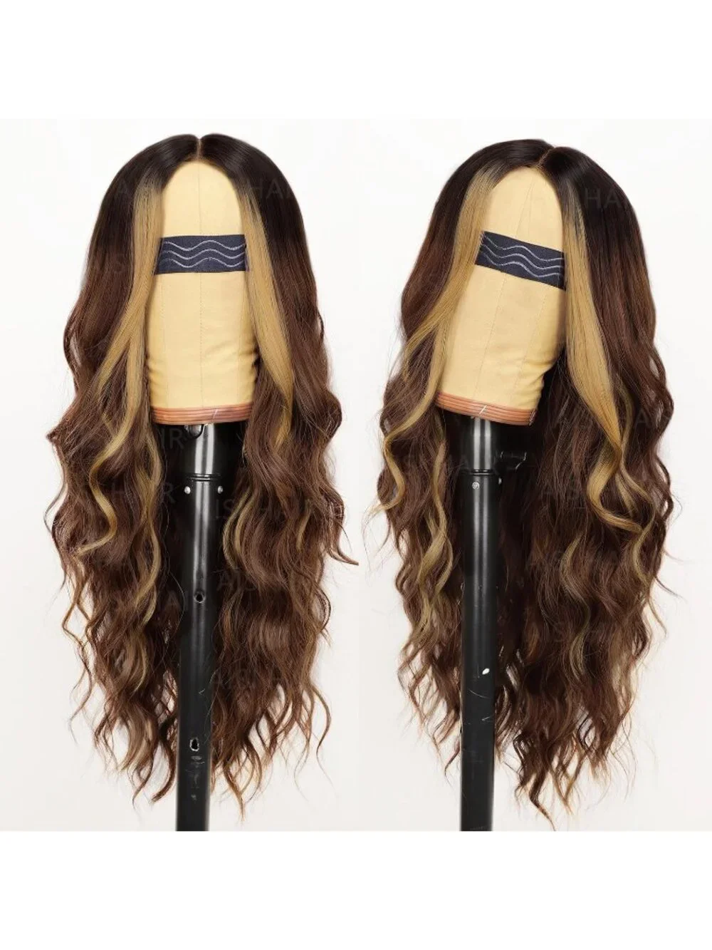 Women's Brown Highlight Lace Hairline 26 Inch Synthetic Heat Resistant Wavy Wigs